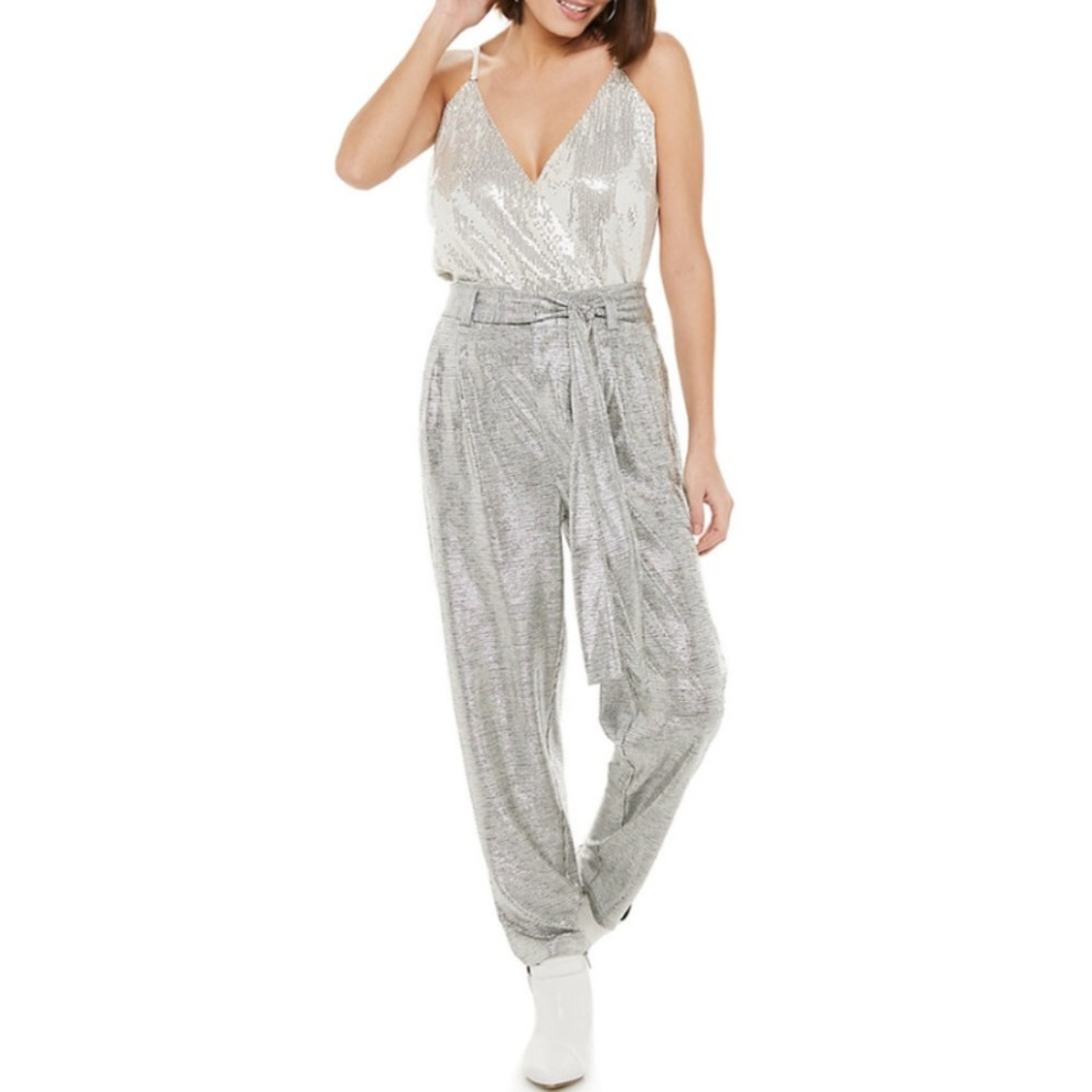 Jennifer Lopez Size XL Sequin Cream/Silver Wrap Bodysuit - Picture 3 of 10